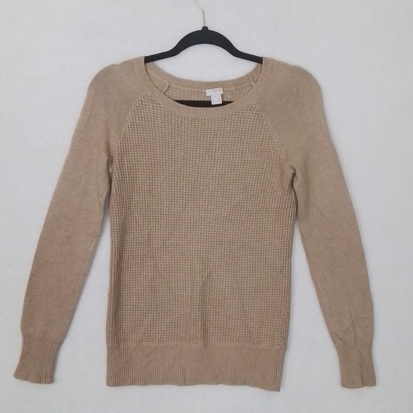 J.Crew Merino Wool Blend Waffle Knit Sweater‎ Size XS in Tan - Picture 1 of 10
